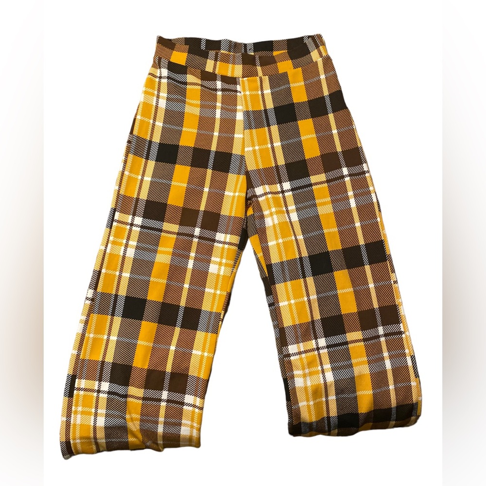 (NWOT) Yellow, Brown and White Plaid Pants, Size Large